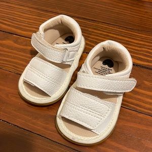 White Velcro gender neutral sandal for chubby baby feet